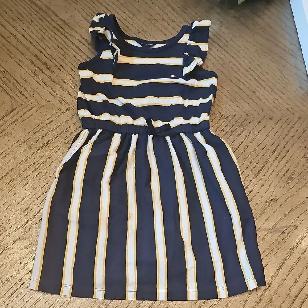 Tommy Hilfiger Navy and Yellow Striped Kids Dress Size 5